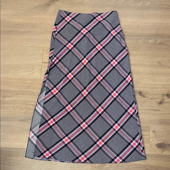 Fleur du mal | Houndstooth plaid midi Silk skirt Women’s size 6 Tanzanite Check - Picture 1 of 8